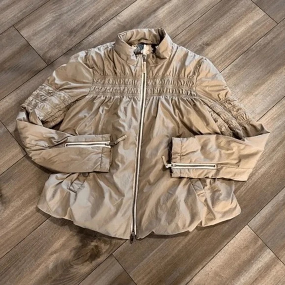 Tan Nylon Casual Full Zip Jacket Women Small